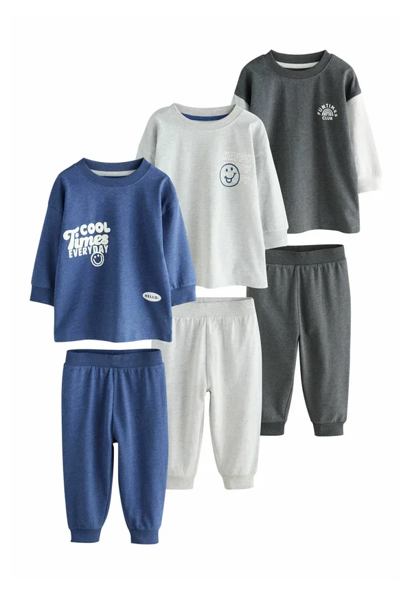 RELAXED FIT 3 PACK SET - Nachtwäsche Set - blue/grey slogan