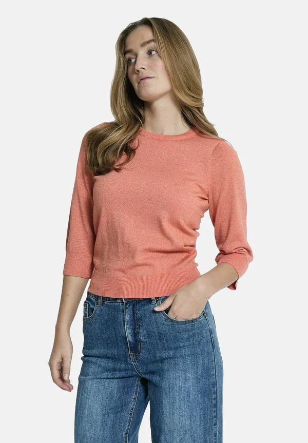 REMI 3/4 PUFF SLEEVE - Strickpullover - met warm coral metallic