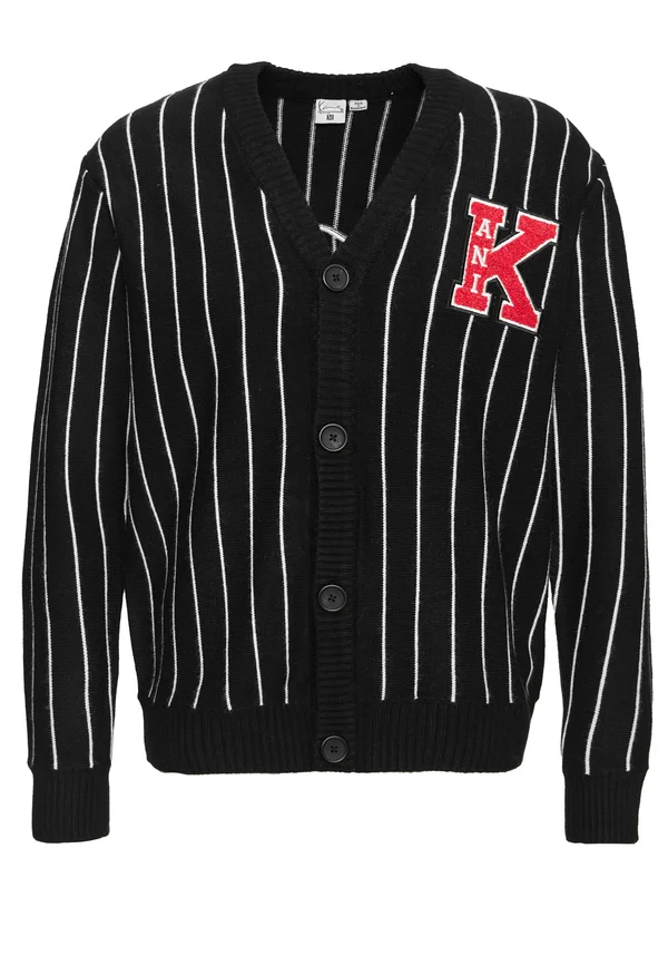 RETRO PATCH PINSTRIPE CARDIGAN - Strickjacke - black/cream