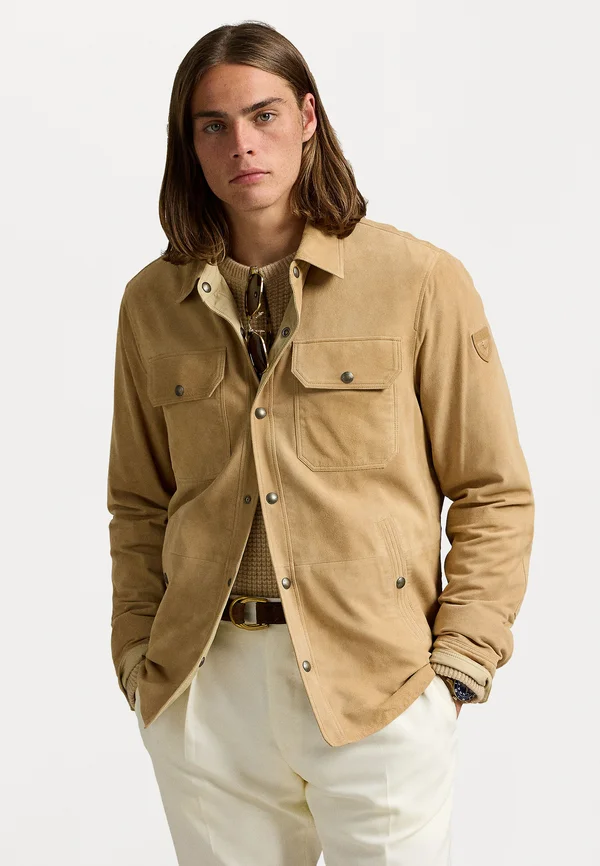 REVERSIBLE SUEDE-TAFFETA SHIRT JACKET - Lederjacke - vintage khaki/dune tan