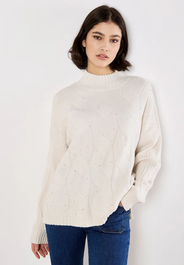 RHINESTONE EMBELLISHED - Strickpullover - cream