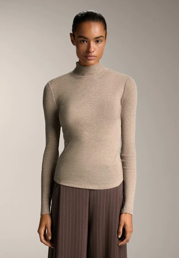 RIB HIGH-NECK THERMAL BASE LAYER WITH LYOCELL - Strickpullover - light brown