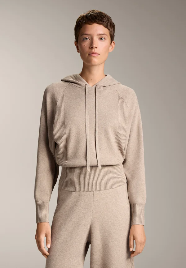 RIB WITH DRAWSTRING HOOD AND FITTED WAIST - Kapuzenpullover - beige