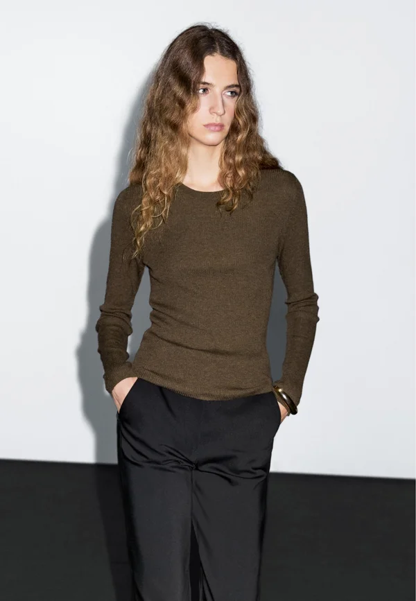 RIBBED CREW NECK - Strickpullover - dark brown