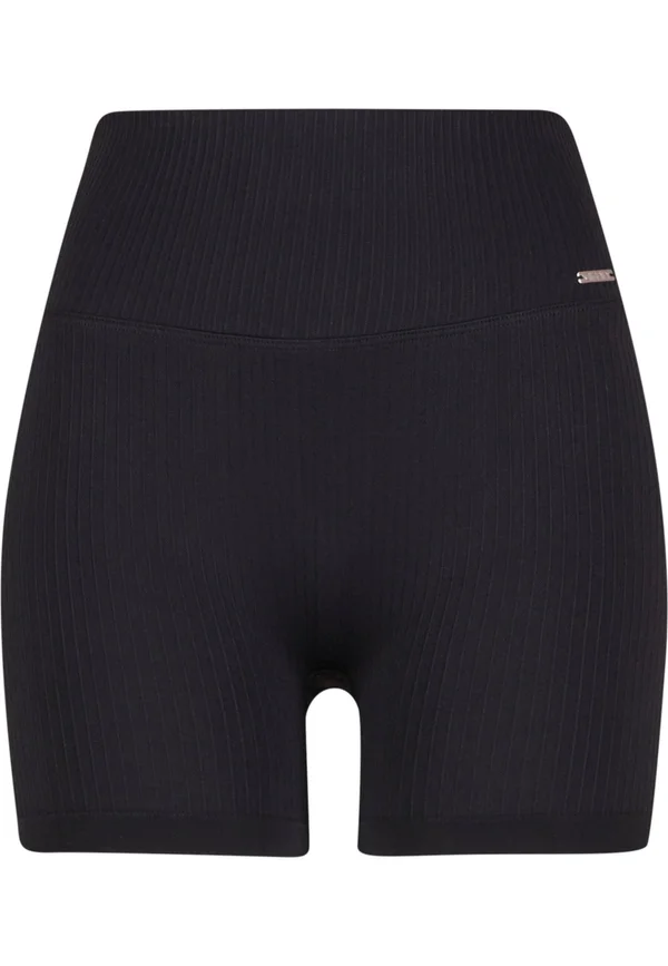 RIBBED HIGH MIDI BIKER SHORT - Tights - black