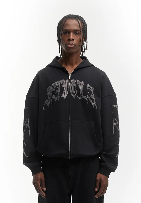 RIBCAGE RHINESTONE FRONTZIP UNISEX - Sweatjacke - black