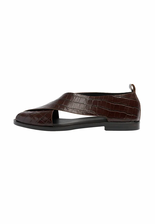 Riemensandalette - dark brown crocodile print calf
