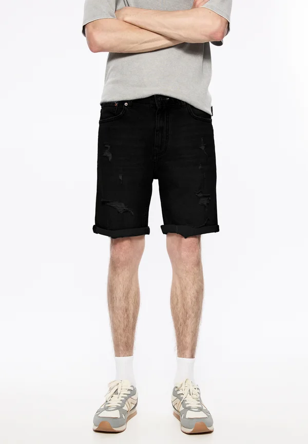 RIPPED BERMUDA  - Jeans Shorts - mottled black