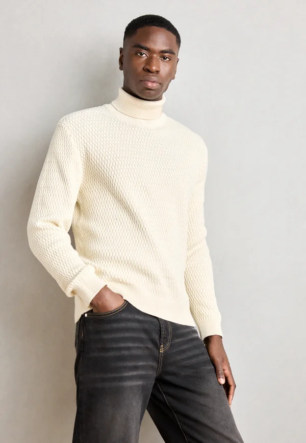 ROLL NECK STRUCTURE SWEATER - Strickpullover - ecru