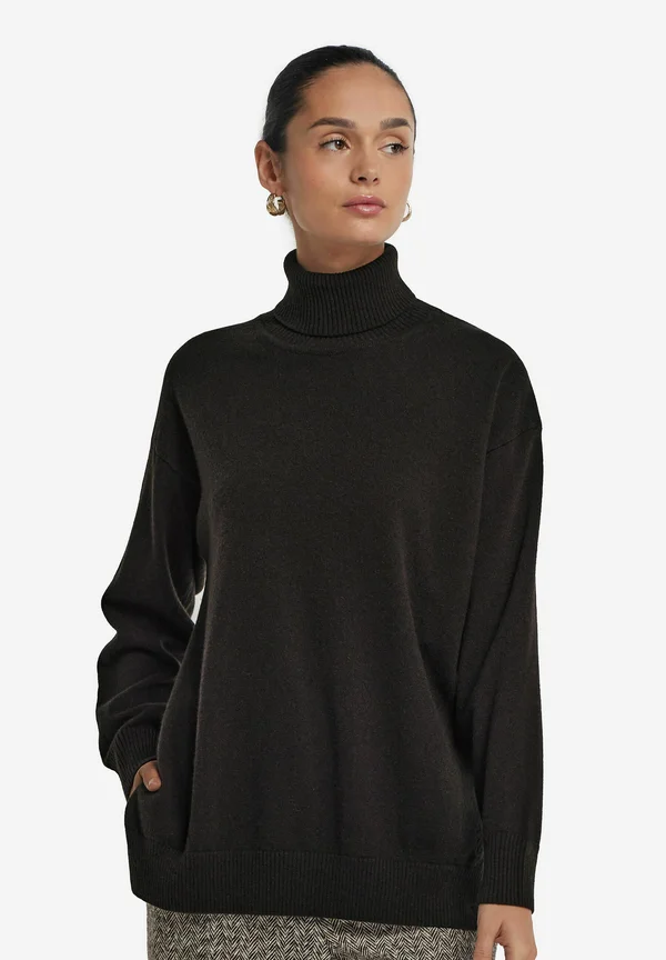 ROLLKRAGEN AUS ULTRASOFT MIT SCHLITZEN - Strickpullover - braun - fondente melange