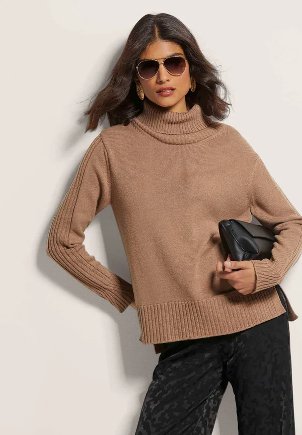ROLLKRAGEN- MIT TASCHE - Strickpullover - caramel   melange