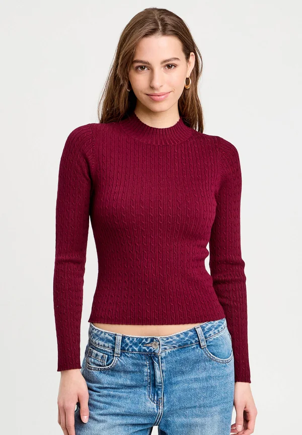ROLLKRAGEN MIT ZOPFMUSTER - Strickpullover - bordeaux