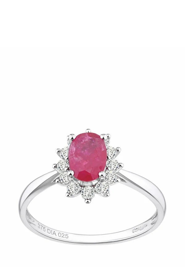ROUND BRILLIANT RUBY AND DIAMOND OVAL CLUSTER  - Ring - white gold-coloured