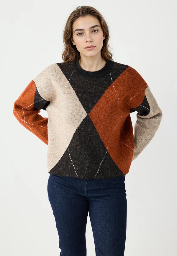 ROUND NECK GEOMETRIC PATTERNED - Strickpullover - brown