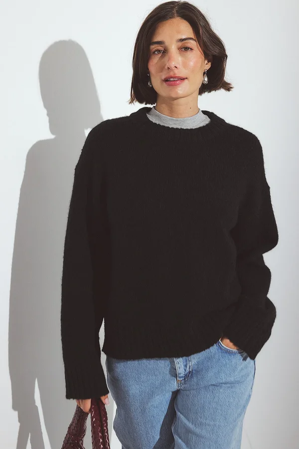 ROUND NECK - Strickpullover - black