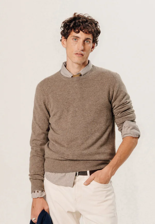 ROUND NECK  - Strickpullover - taupe chine