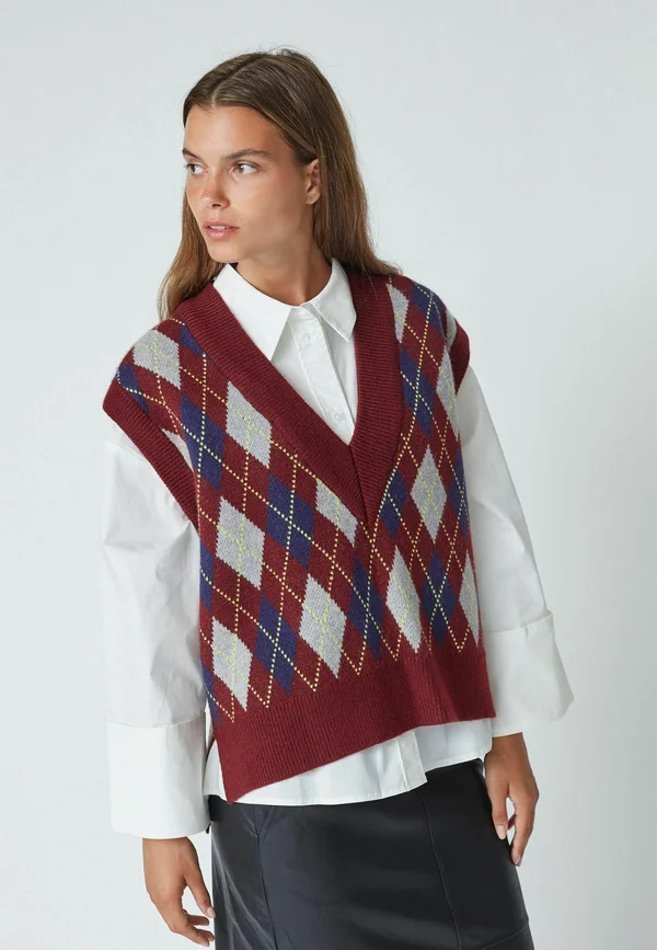 ROW CHECK - Strickpullover - winered