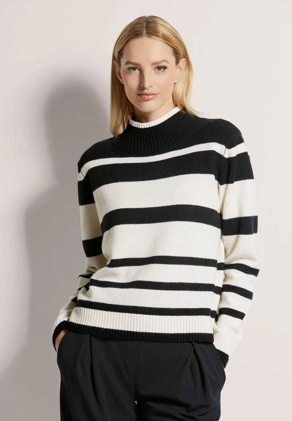 RUNDHALS- IM STREIFEN-LOOK - Strickpullover - black   wool white