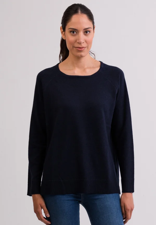 RUNDHALS MIT SEITENSCHLITZEN - Strickpullover - marine blau