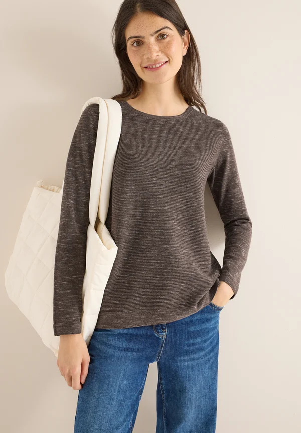 RUNDHALS STRUKTUR - Strickpullover - braun