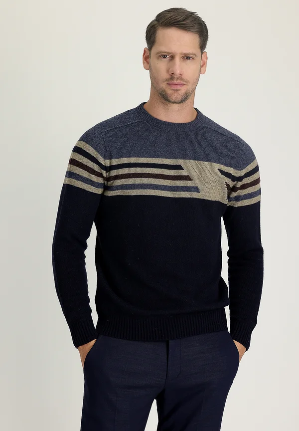 RUNDHALSAUSSCHNITT - Strickpullover - dark navy blue