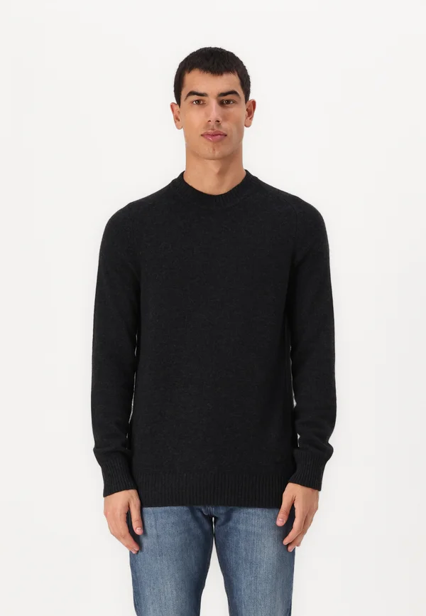 SADDLE SLEEVE CREW NECK - Strickpullover - black heather