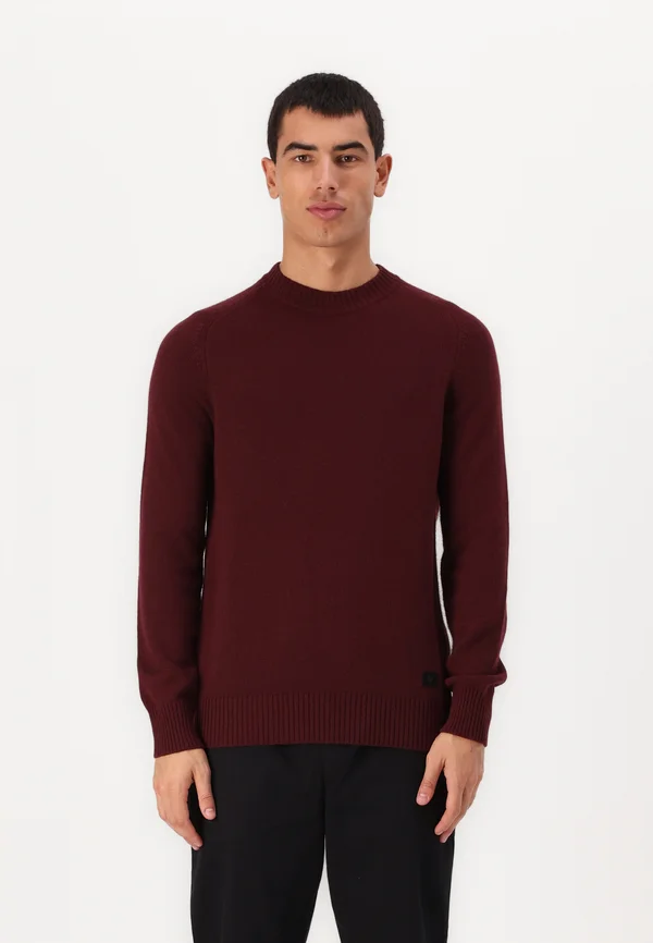 SADDLE SLEEVE CREW NECK - Strickpullover - burgundy heather