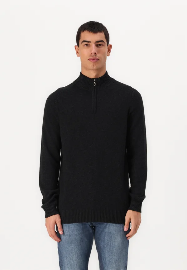 SADDLE SLEEVE QUARTER ZIP - Strickpullover - black heather