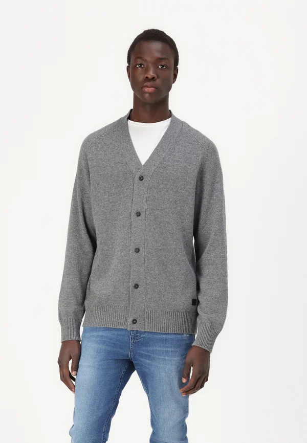 SADDLE SLEEVE V NECK - Strickjacke - grey heather