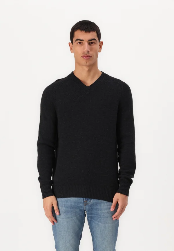 SADDLE SLEEVE V NECK  - Strickpullover - black heather