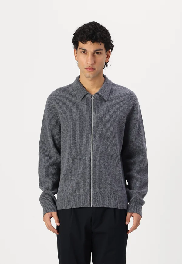 SAISAKS ZIP CARDIGAN - Strickjacke - dark grey