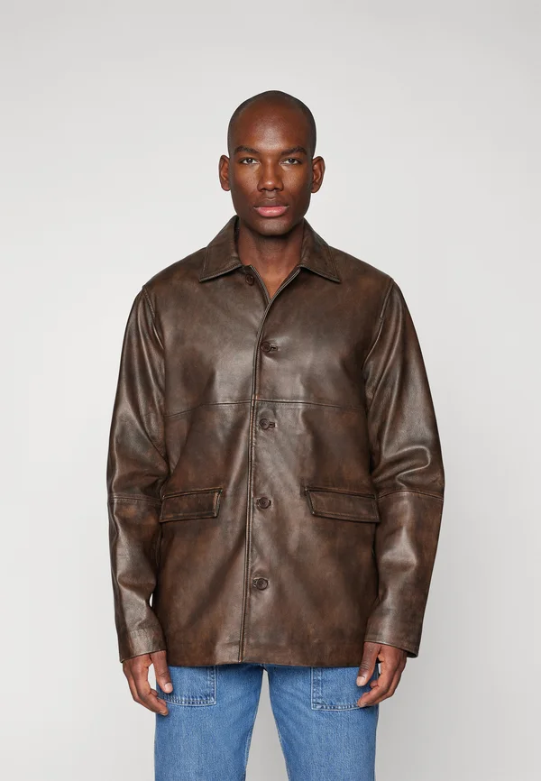 SAJAMES JACKET - Lederjacke - washed brown