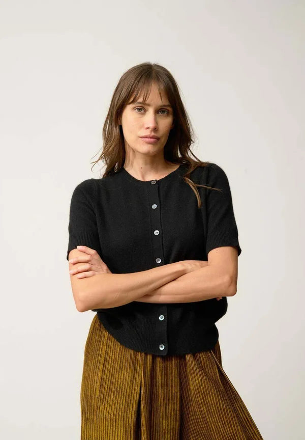 SAMUEL ROUND NECK SHORT SLEEVES - Strickjacke - black