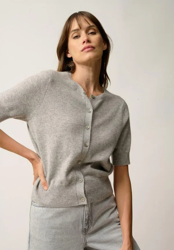 SAMUEL ROUND NECK SHORT SLEEVES - Strickjacke - heather cloud