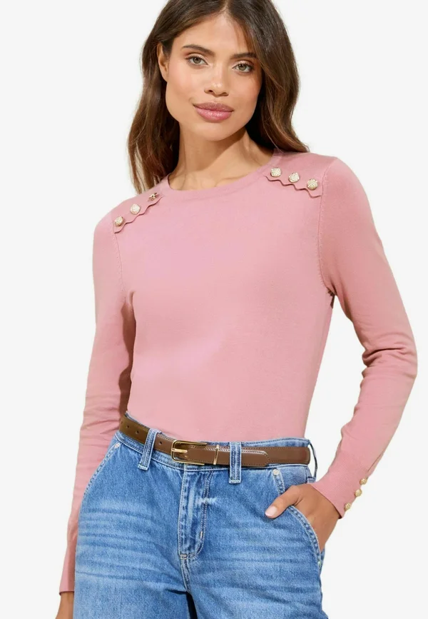 SCALLOP BUTTONED CREW NECK  - Strickpullover - pink