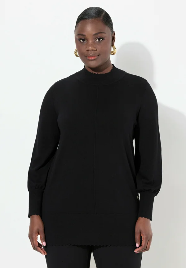 SCALLOPED HEM BISHOP SLEEVE - Strickpullover - black