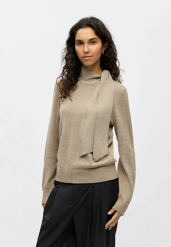 SCHLEIFENVERZIERTER - Strickpullover - desert taupe