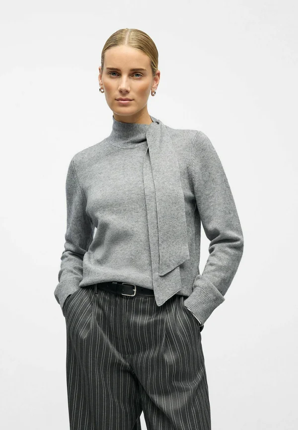 SCHLEIFENVERZIERTER - Strickpullover - medium grey melange