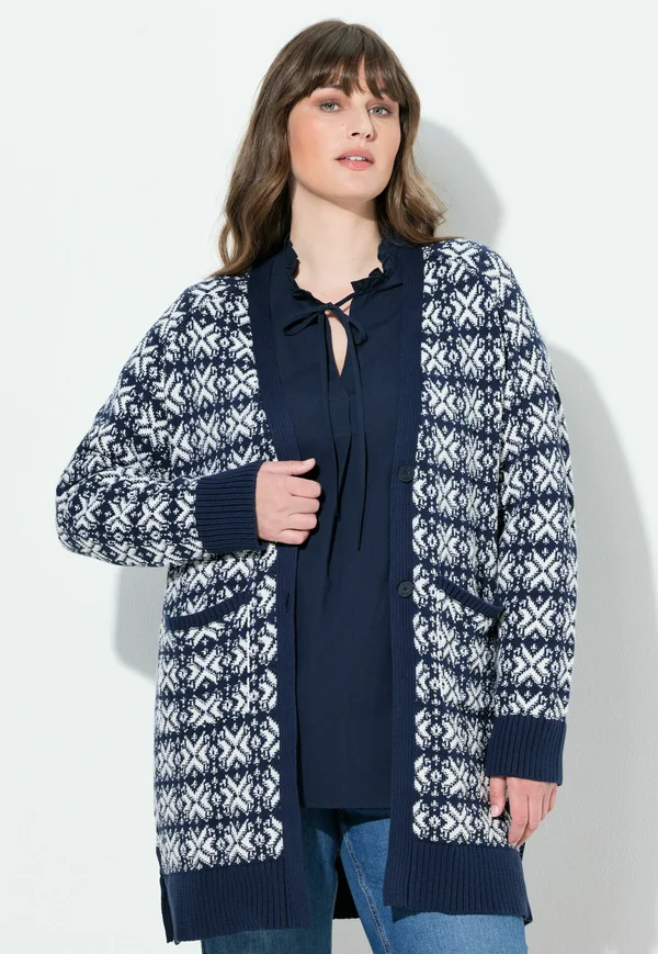 SCHNEEFLOCKEN V-AUSSCHNITT - Strickjacke - navy blue