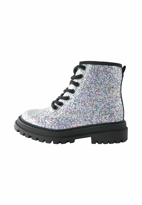 Schnürstiefelette - silver glitter