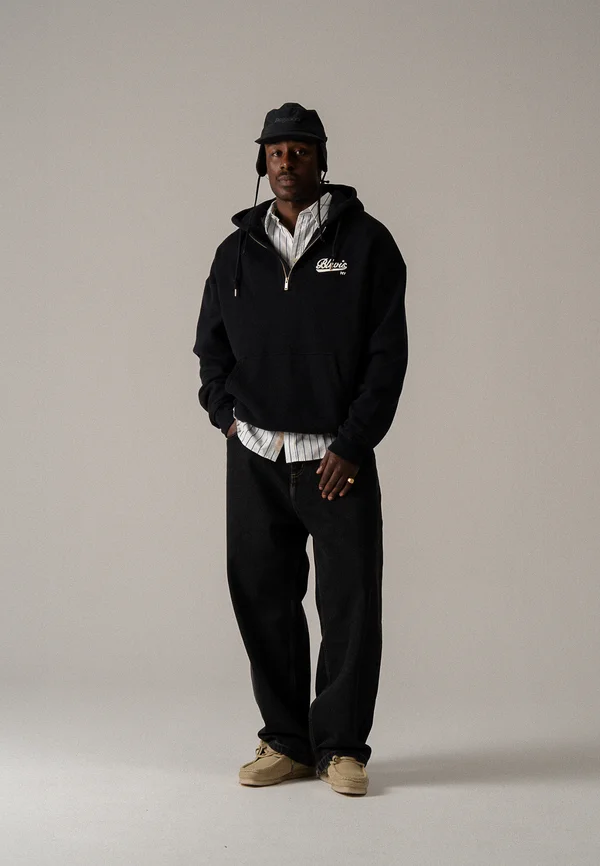SCRIPT HALF ZIP HOODY - Sweatshirt - black