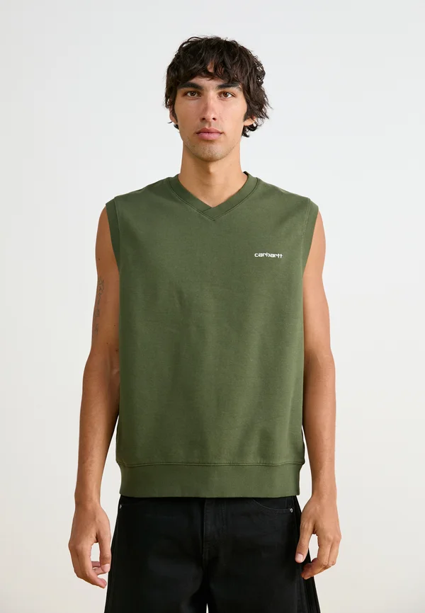 SCRIPT VNECK - Sweatshirt - office green/white