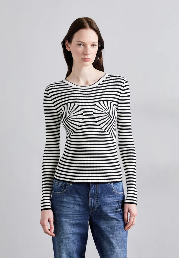 SEAMED UP CREWNECK - Strickpullover - black/white