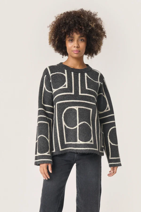 SELTA REGULAR - Strickpullover - black w white monogram
