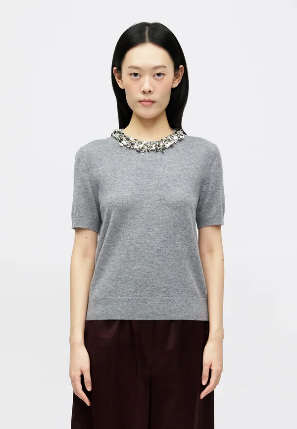SEQUIN SHORT SLEEVED - Strickpullover - gray melange