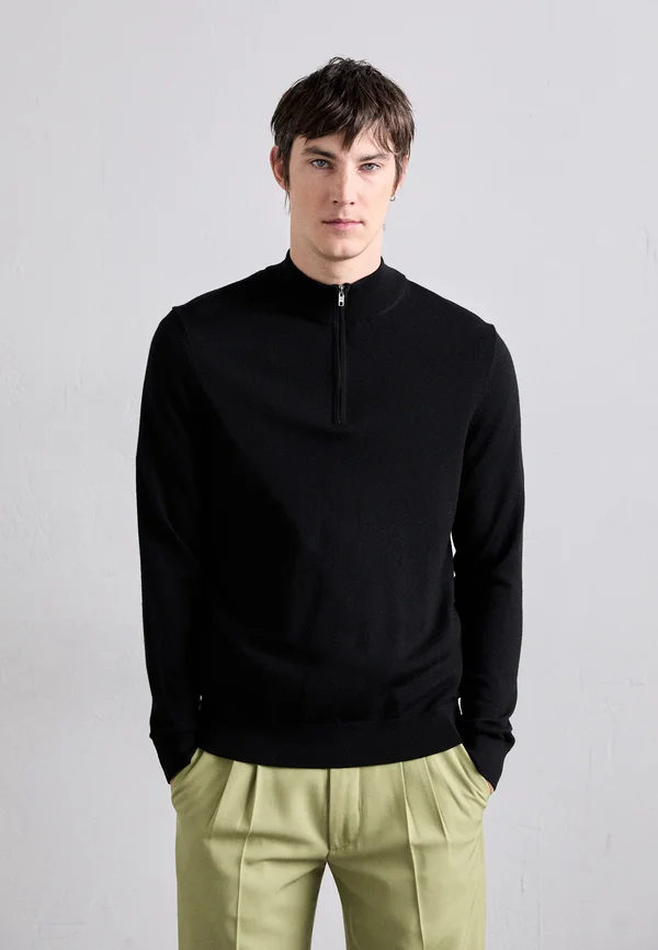 SERGIO ZIP MOCK - Strickpullover - black