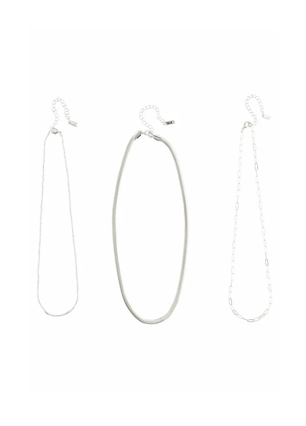 SET 3 LAYER MULTI CHAIN NECKLACE  - Halskette - silver tone