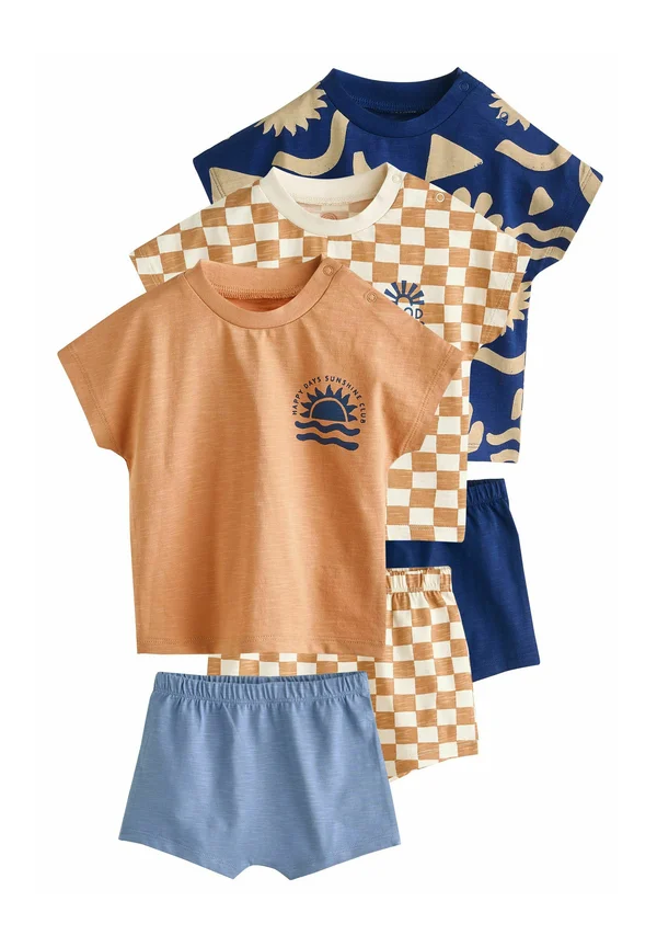 SET 3 PACK - T-Shirt print - navy rust checkerboard