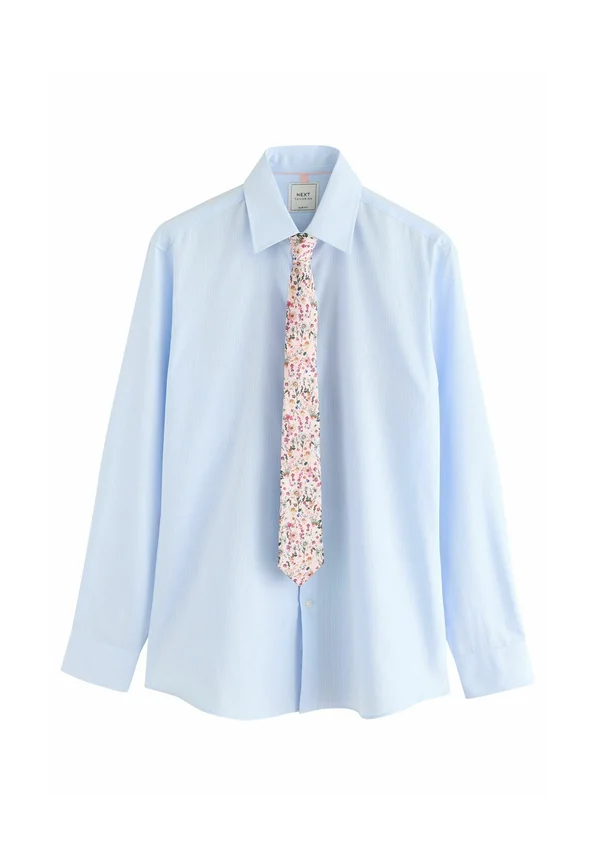 SET - Businesshemd - blue self stripe   pink floral tie