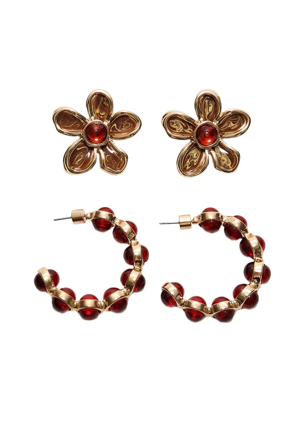 SET OF 2 PAIRS  FLOWER  - Ohrringe - gold-coloured